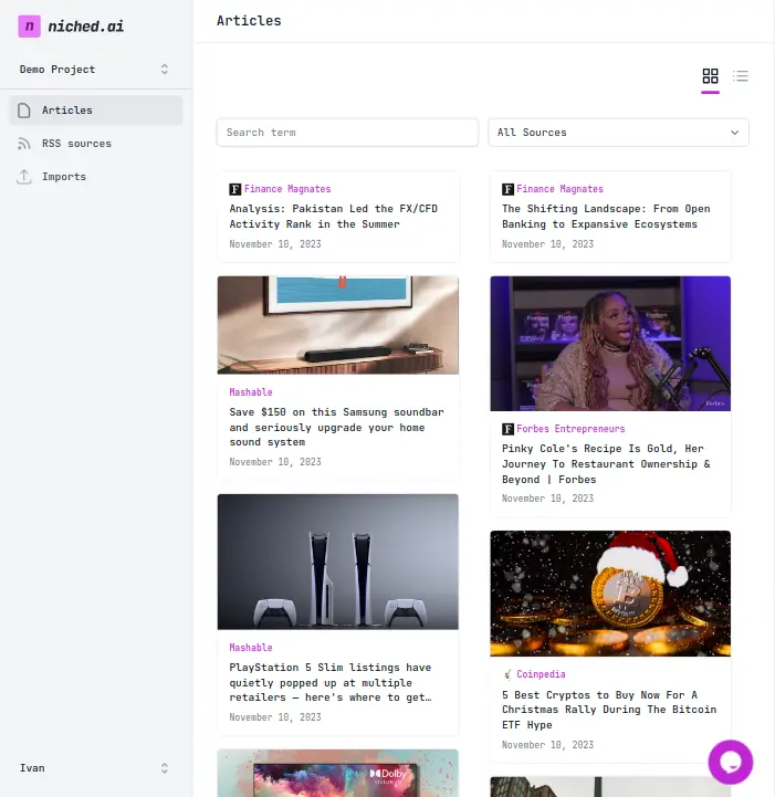 Niched AI kontrolni panel