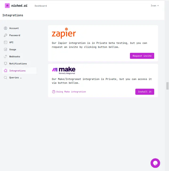 Niched AI integracije sa Zapier-om i Make-om