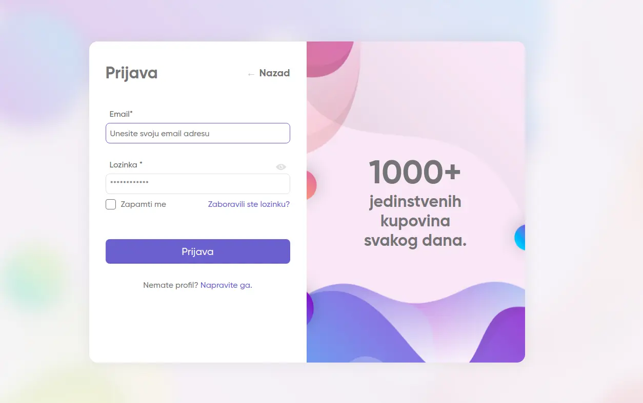 Trguj.me ekran za prijavu